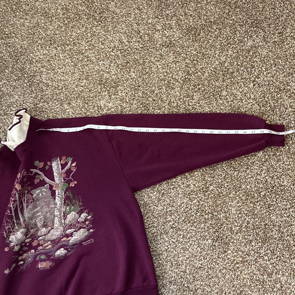 Vintage 90s 80s Morning Sun Purple Racoon Forest Collared Sweatshirt Large - Picture 12 of 12